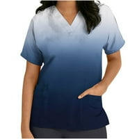 Ženska plus veličina T-majice za čišćenje Žene kratki rukav V-izrez na vrhu Uniformu Tiskani džepovi