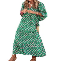 Glonme ženska maxi haljina lisnata kaftan ljuljačka tiskana Casaul casual sandress čipka u donjem ljetnom cin s