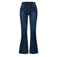 Traperice za žene Žene Flare traperice Mid struk Bell Jeans Stretch Slim Hlače Dužina Jeans Tamno plava + XL