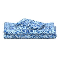 pamučni listovi, sažaljeni set - skandinavska čipka kobalta plava cvjetna geometrijska bijela akvarel indigo Ispiši posteljinu po mjeri od strane kašičice