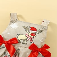 Baby Girg Božićne odjeće Santa Elk Print Print rukava s rukavima za rub Romper haljina + traka za glavu 0- godina