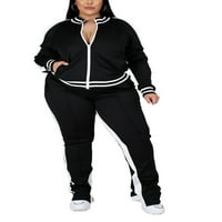 Leuncero Womens Modne odjeće plus veličine patentnih zatvarača + duge hlače jogging set zimski sportski trenerke set duksev crni xxxl