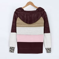 Hoodies za žene plus veličina Grafički modni ženski leopard patchwork V-izrez dugih rukava s kapuljačom džemper bluza vino xxxl