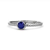 Okrugli plavi safir ženski pasijans konop obećaj prsten 0. CT 14k bijelo zlato .Size 7.5