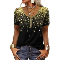 Bazyrey ženski kratki rukav na vrhu okruglog dekolte bluza Ženska Ležerne prilike Polka Dot Ljetne tunike T-majice Zlatno l