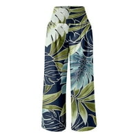 Ženske hlače cvjetno tiskane min na srednje visoke struk široke noge casual moda jednostavna elastična labava casual pantalone za džepne pantalone