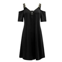 Ženske haljine midi duljina haljina ležerna patentna patentna tiskanje V-izrez bez kaiševe s kratkim haljinama proljeće ljetne haljine za žene blackxl