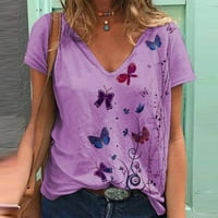 Cleance Ženske vrhove plus veličina modna žena V-izrez rukava na vrhu majica cvjetni ispis labavi kratki