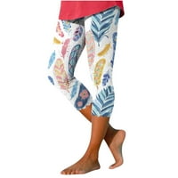 Rewentine ženske hlače na čišćenju ljetni casual elastični struk ispisane obrezane hlače na plaži Plava