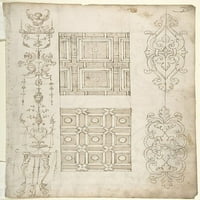 Dizajn grotesknog ukrasa i stropa; Poster geometrijskog dizajna Ispis anonimnog, talijanskog, 16. stoljeća