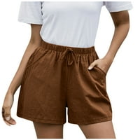 U prodaji pamučne kratke hlače za žene labave široke pantalone za noge visoke struke ravne hlače pamučne kratke hlače, smeđe boje