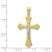 10K dvotonski zlatni šarm Privjesak tema i rodij Fleur de Lis Crucifix