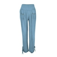 Ljetna ušteda, axxd plus veličina čvrsta dugmad labava pantalona široke pantalone za noge Women Jumpsuits traper plava 14