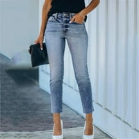 Azrijski ženski pantaloni, modni modni modni džepovi gumb Srednji struk mršavi pantalone hlače hlače tamno plave veličine xxl na prodaju
