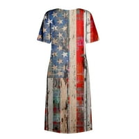 Huachen Ljetna haljina za žene Ležerna dana neovisnosti tiskana V-izrez kratkih rukava s kratkim rukavima