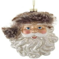 Kurt Adler Glass Santa Head sa smeđim FAU krzno, 5.25