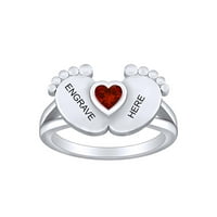 Personalizovano engrave srce simulirano garneta za bebe noge srce za obećanje srca 14K bijelo zlato preko sterlinga srebrne prstene veličine-8
