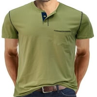GLONME MEN T majica majica Majica kratki rukav ljetni vrhovi plaža labav fit pulover prozračan Henley vrat Osnovni tee grašak zeleni xl