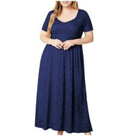 Haljine za žene, ženske modne velike veličine šuplje čipke džepne haljine večernja haljina duga suknja tamno plava, xl