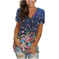 Ljetna majica s kratkim rukavima V-izrez za ženska cvjetna ispis majica bluza Slim Fit grafički blube za bluburu pulover vrhove