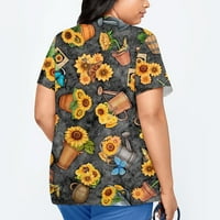 Ženski vrhovi V-izrez dame bluza za bluzu na radno odjeću cvjetna ljetna kratka rukava modna crna 2xl