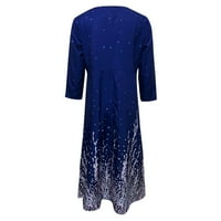 Hanas haljine Ženska ljetna casual moda V-izrez Srednji rukav gumb Labava haljina Royal Blue XXXL