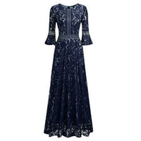 Ženska elegantna čipka duga haljina ruffled rukava okrugli izrez šuplji maxi haljina festivala Vintage