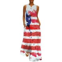Ženska haljina američke zastave USA USA Dnevne haljine za špagete V V izrez Dugo ljetna plaža Swing