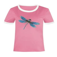 Voguele majica za ženska majica posada kratkih rukava TEE DELEWERWER Ljetni vrhovi modni pulover plavi m