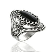 Sterling srebrna filigranska umjetnost crna ony ženski ovalni koktel prsten