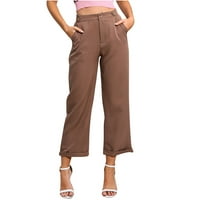 Ženske hlače za odijelo Ravne noge Capri hlače Čvrsto boje Poslovne pantalone visokog struka