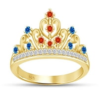 Okrugli rez simulirani multi kameni merida princess stil za angažman vjenčani krunski prsten u 14K žutom zlatu preko sterlinga srebrna sa veličinom prstena 5