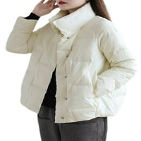 Cindysus Women zadebljana jakna jednokrasna kaput dugih rukava na dugih rukava s visokim vratom, pune boje bijele m
