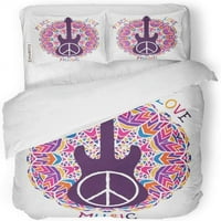 Posteljina Simbol mirov simbol Love Music znak i gitara na ukrasu šarene mandala veličine dvostruke