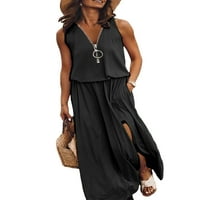Welliumy Women Long Maxi haljine Zip up haljine s rezervoarom bez rukava Summer Beach Sandress Loose Party Black 2xl