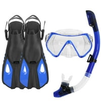 Set maske FINKEL, IMOUNTEK zaniranje za odrasle sa panoramskim pregledom ronilačkim maskom, podesivom treknom peraju, suhi gornji snorkel, za plivanje snorkeling turističko ronjenje, plavo, s_mm