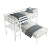 Oblik kreveta na kat sa stolom i ljestvicama, blizanci preko dvostrukih drveta u obliku twin loft kreveta u bijeloj boji