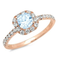 1.23CT Princess Cut Prirodno nebo Plava Topaz 14K Gold Gold Gold Anniverment HALO prstena veličine 10.25