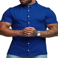 Glonme muns majica Dugme Down Summer Košulje rever vrhovi dnevno regularno fit bluza Prozračna kratki rukav Tee Royal Blue XL