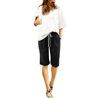 Zlekejiko Žene Ljetne pamučne pantalone plus veličina kratkih kratkih kratkih struka Pokazivanje na plaži Džep za vježbanje pet bodova