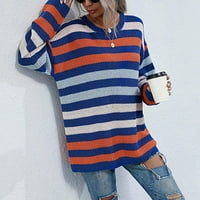 SIMPLMASYGENI Clearence Trendi Dugim rukavima za žene Plus Veličina Dame Casual Fashion Contrast Color Pulover Okrugli izrez Lood Top Striped Pleted džemper