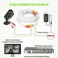 -Geek 25ft bijeli kabel kabela, otporna na otpornost na vremenske uvjete, otporna na vremenske uvjete, sigurnosna kabla za kameru, zamjena žice protiv blijede za sigurnosnu kameru, CCTV, DVR, sistem za nadzor