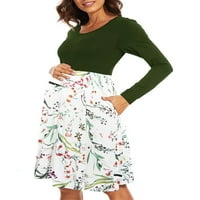 Biayxms Ženska materinska haljina dugih rukava Ispiši patchwork casual haljina za a-line za fotosoknu odjeću za trudnoću