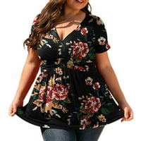 Ljetni ženski print casual sa gumbima T majica vrhovi velike veličine kratkih rukava modna bluza