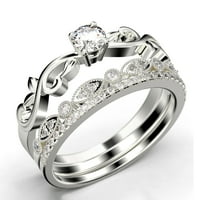 Art Nouvea Twisted 1. Carat Round Cut Diamond Moissite Angažman prsten, antikni dizajn Vjenčani prsten u srebru u Sterling sa 18k bijelim pozlaćenjem, Trio set, podudaranje, podudaranje