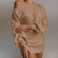 Duks srednje duljine veliki vrat dugih rukava od punog casual labavog pletena vrhova Comfy rastezljivi pleteni pleteni džemper mini haljina