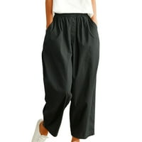 Široke pantalone za noge za žene elastične struke pamučne posteljine obrezane hlače casual plus size
