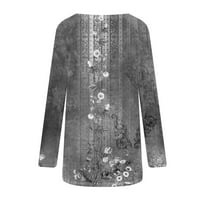 Safuny ženske fit vrhove tunika dugih rukava trendy košulje za odmor za odmor Elegantni casual cvjetni ispisani pulover sive l