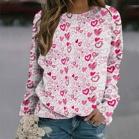 Ženske zimske rewneck dukseve lagane udobne labave pulover moda Ljubav srčani grafički bluza s dugim