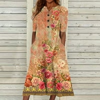 Ženske haljine otisnute maxi a-line kratki rukav moda Henley Summer haljina narančasta L